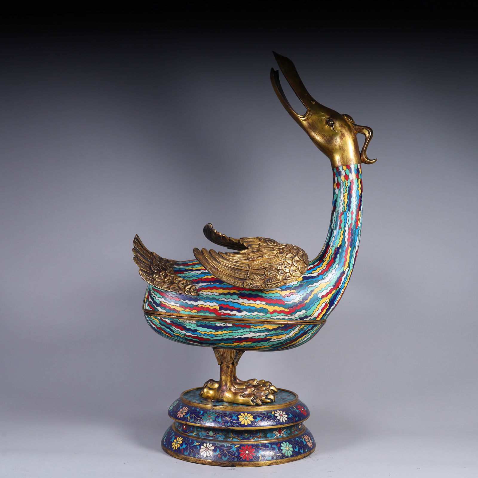 A Ming Dynasty Jingtai year blue cloisonné enamel towards the swan incense burner (1 of 11)