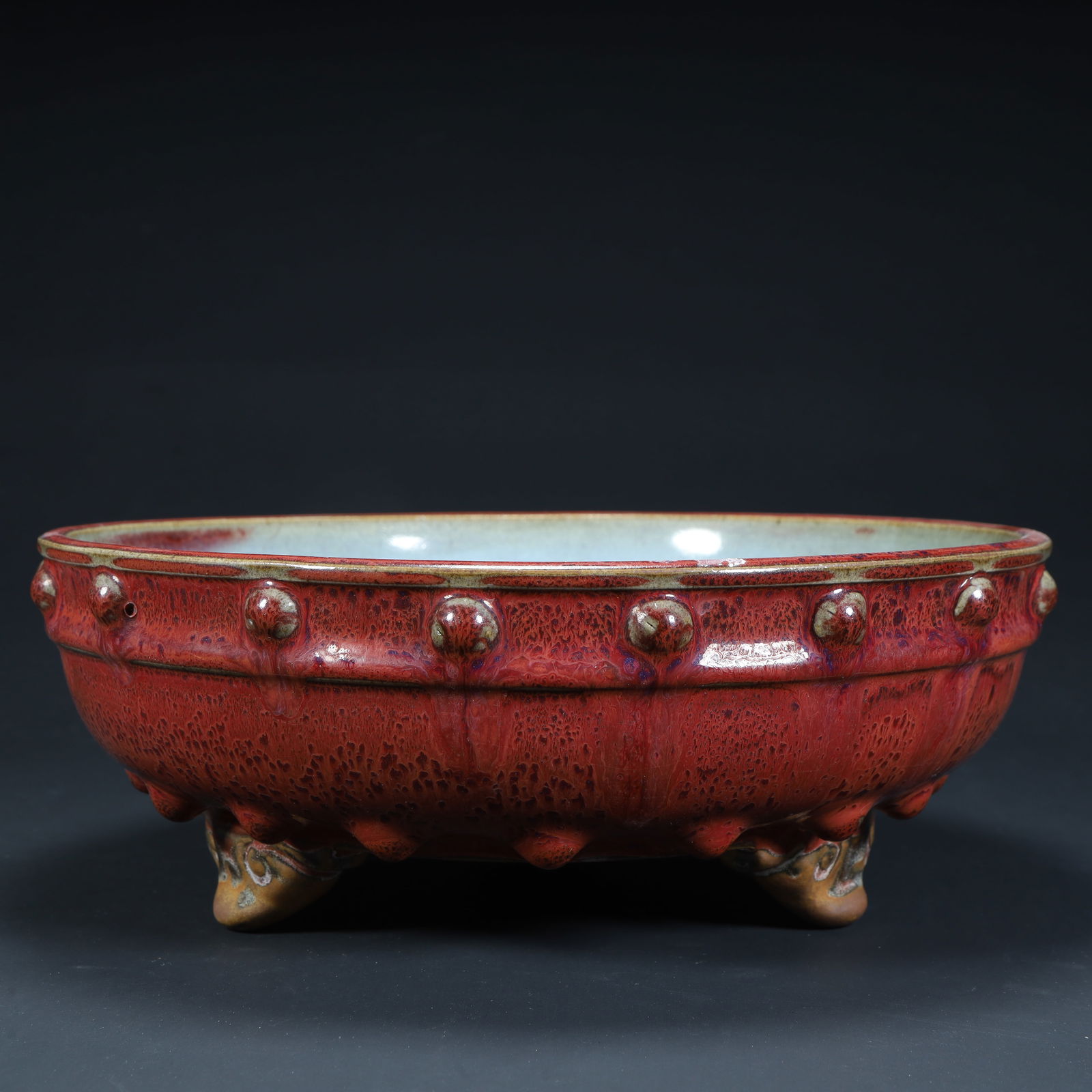 A piece of Qing Dynasty kiln turned red glaze drum nail washing: Qing Dynasty kiln changed to red glaze drum nail washing SIZE: H:9cm L:25cm W:25cm W:1.7kg (The Dimensions Of All Batches Are Manually Measured.If You Need More Detailed Information, Please Contact