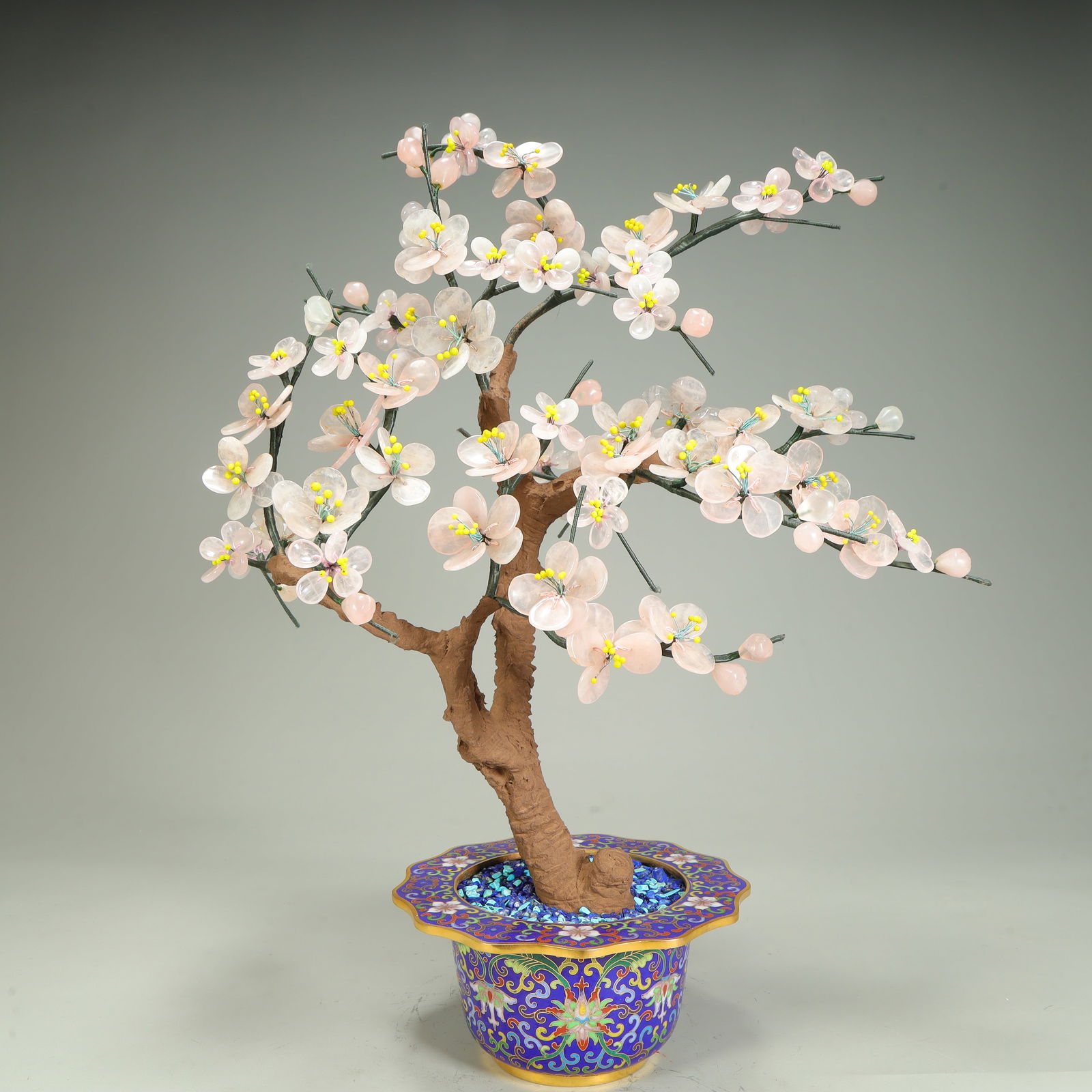 A rose quartz plum blossom cloisonné bonsai ornament (1 of 12)