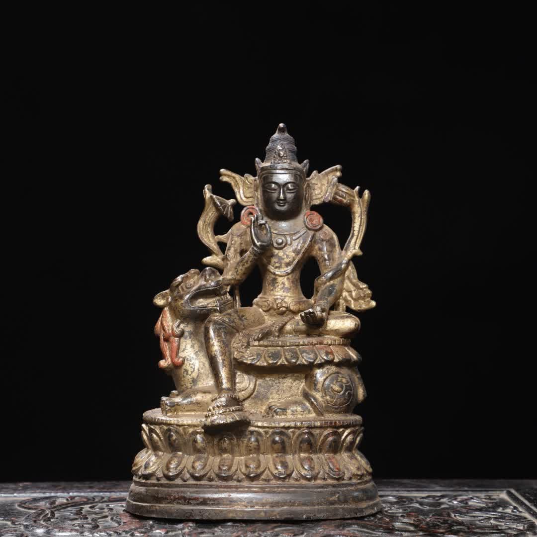 A bronze statue of Tara on a golden horse: Bronze engraved golden riding beast Tara statue SIZE: H:22cm W:15cm T:10cm W:1.7kg (The Dimensions Of All Batches Are Manually Measured.If You Need More Detailed Information, Please Contact Our Custom