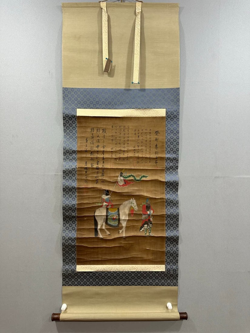 A picture of Zhao Mengfu's character and saddle horse: Zhao Mengfu's character picture saddle horse picture SIZE: Core: 77x46cm (The Dimensions Of All Batches Are Manually Measured.If You Need More Detailed Information, Please Contact Our Customer