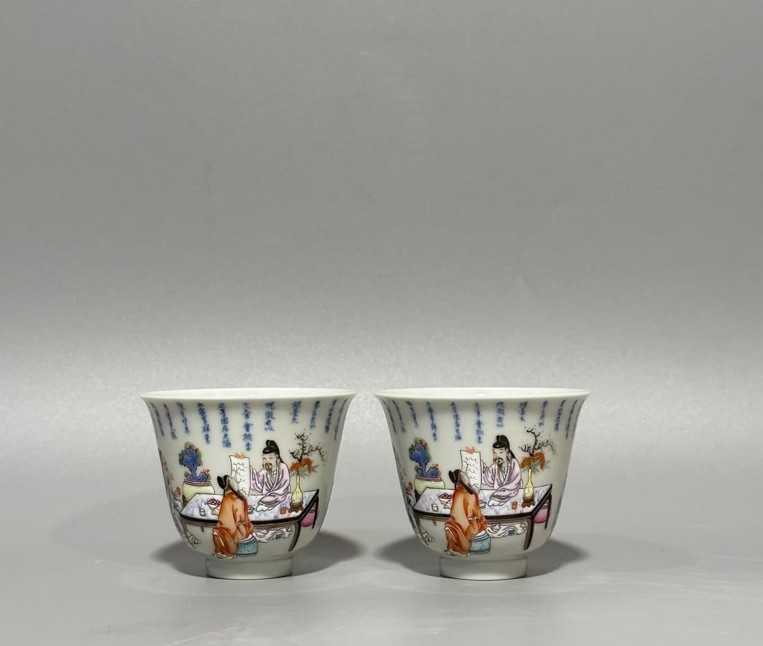 A pair of pastel figure picture poetry cups of the Qing Dynasty Yongzheng year (1 of 10)