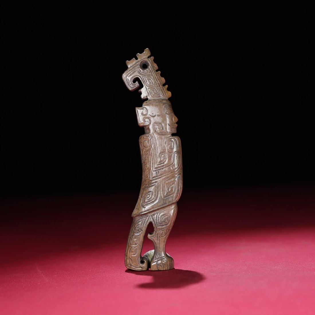 A Han Dynasty jade god man black bird ornament: Han Dynasty jade god man black bird hanging ornament SIZE: 126x28x12mm W:78g (The Dimensions Of All Batches Are Manually Measured.If You Need More Detailed Information, Please Contact Our Customer Ser