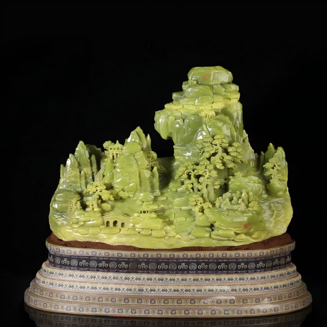 A piece of Shoushan stone Wenfang Shanzi in the Qing Dynasty: Qing Dynasty Shoushan Shiwenfang Shanzi SIZE: W:21.9kg H:36cm W:47cm (The Dimensions Of All Batches Are Manually Measured.If You Need More Detailed Information, Please Contact Our Customer Service Bef
