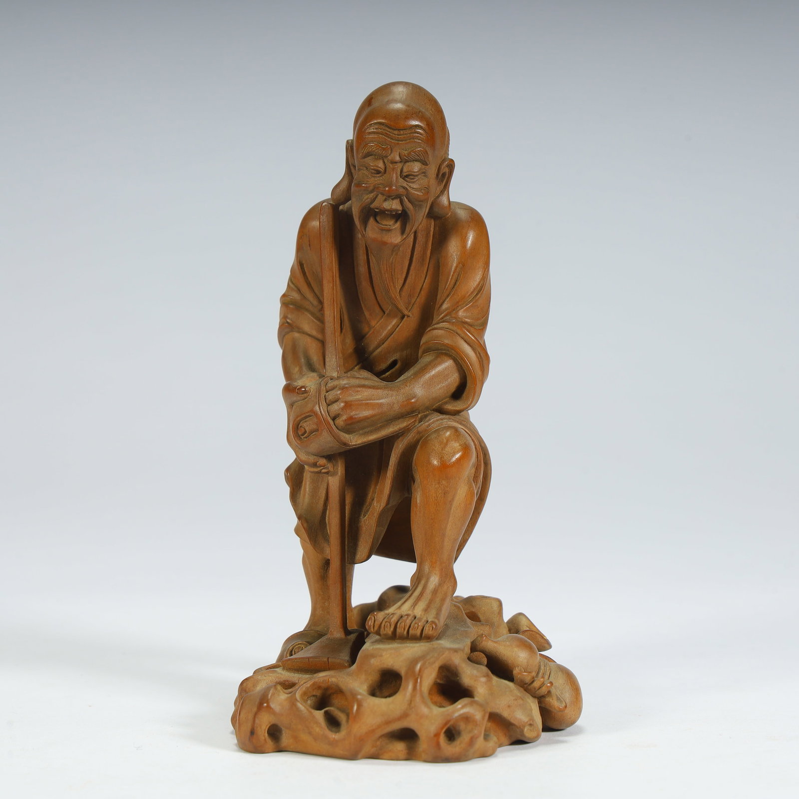 A Qing Dynasty boxwood carving "Arhat ornament": Qing Dynasty boxwood carving "Arhat ornament SIZE: H:3cm L:7.8cm W:6.5cm W:101g (The Dimensions Of All Batches Are Manually Measured.If You Need More Detailed Information, Please Contact Our Customer
