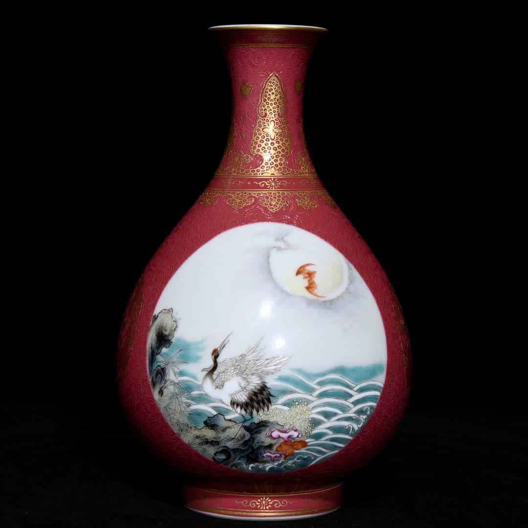 A piece of Qing Yongzheng carmine red climbing flower opening window pastel Fushou pattern jade pot: Qing Yongzheng carmine red climbing flowers open windows pastel Fushou pattern jade pot spring SIZE: H:16.5cm D:11cm (The Dimensions Of All Batches Are Manually Measured.If You Need More Detailed Info