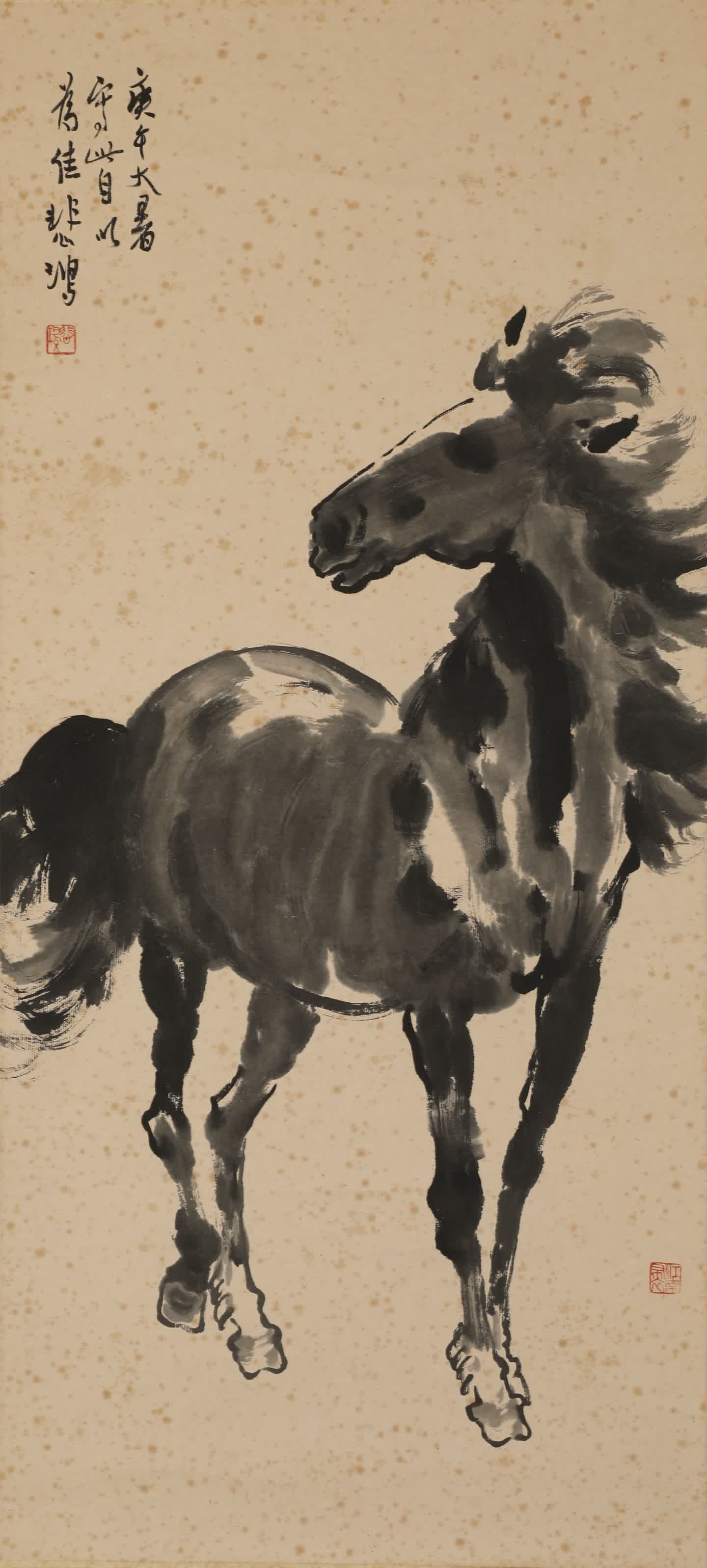 A picture of Xu Beihong's horse: Xu Beihong's horse picture SIZE: Painting Core84x38cm (The Dimensions Of All Batches Are Manually Measured.If You Need More Detailed Information, Please Contact Our Customer Service Before Bidding.)