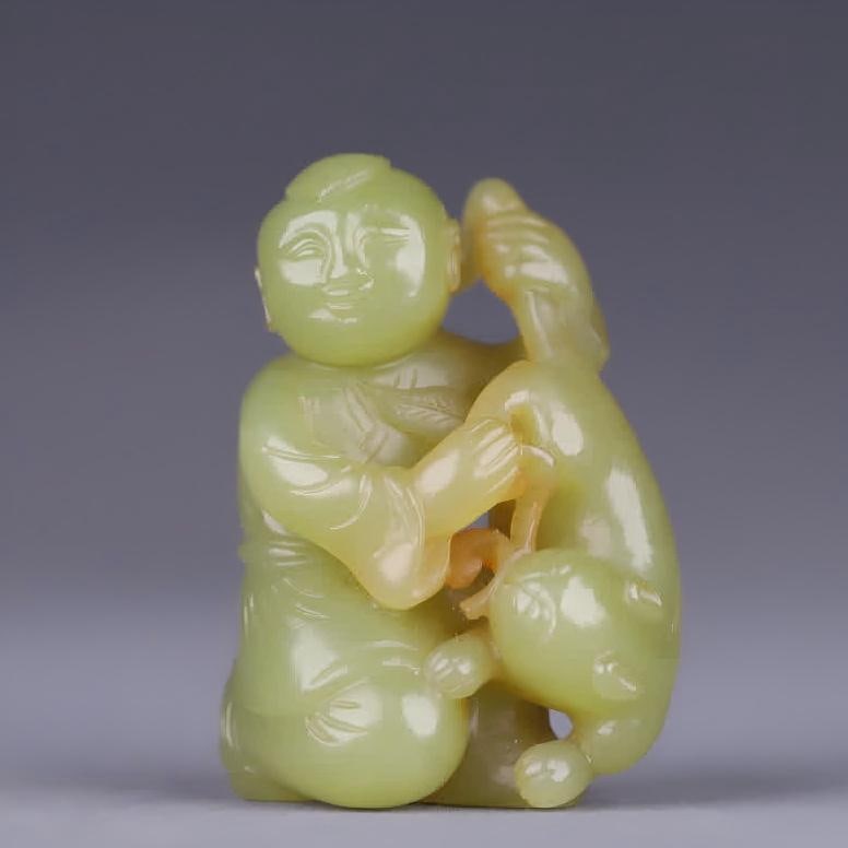 A Qing Dynasty Hetian topaz boy auspicious beast carving: Qing Dynasty Hetian topaz boy auspicious beast carving SIZE: 5.7x4.05x2.4cm W:67.6g (The Dimensions Of All Batches Are Manually Measured.If You Need More Detailed Information, Please Contact Our Custo