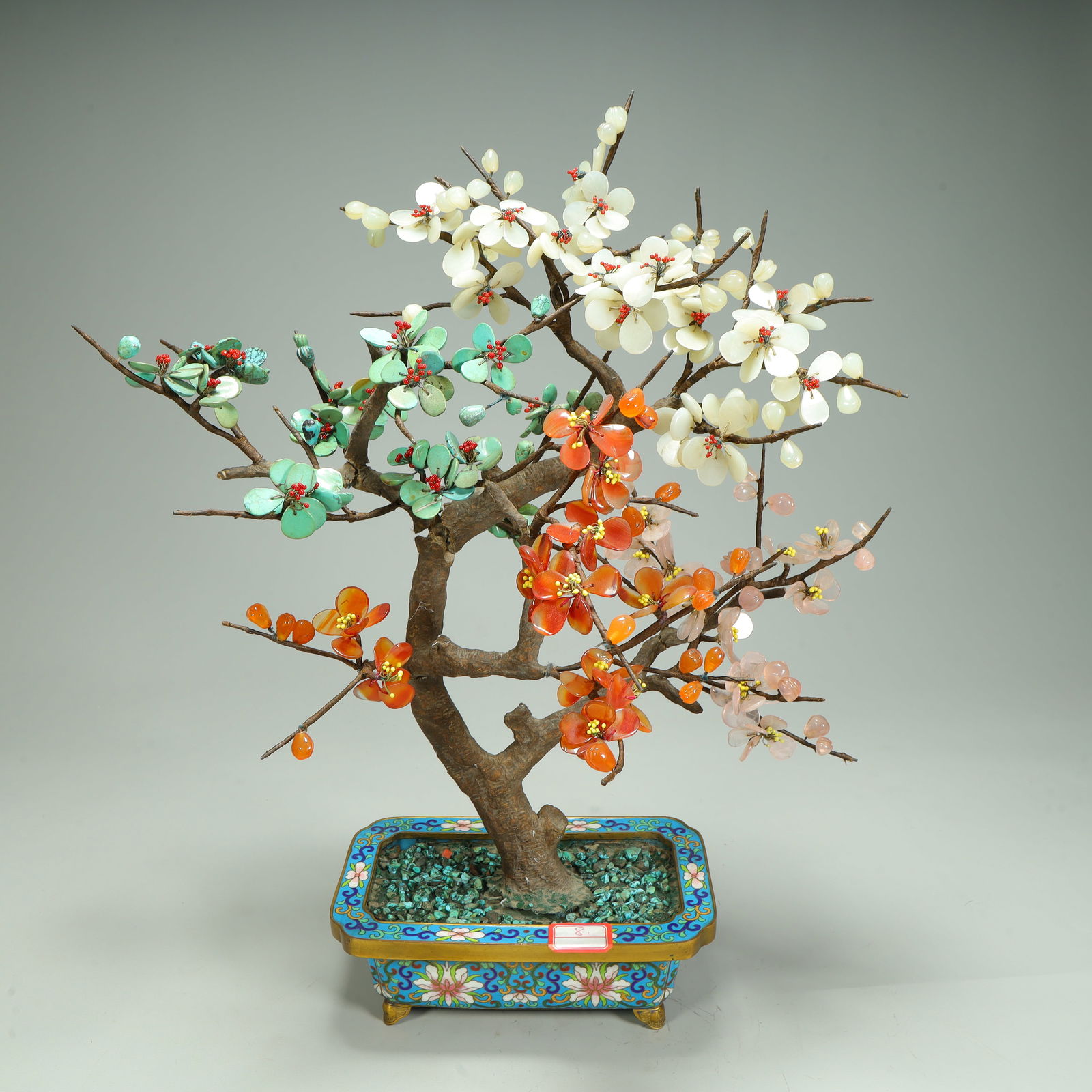 A jade plum blossom bonsai: Jade plum blossom bonsai SIZE: H:43cm L:33cm W:23cm W:1.2kg (The Dimensions Of All Batches Are Manually Measured.If You Need More Detailed Information, Please Contact Our Customer Service Before Biddi