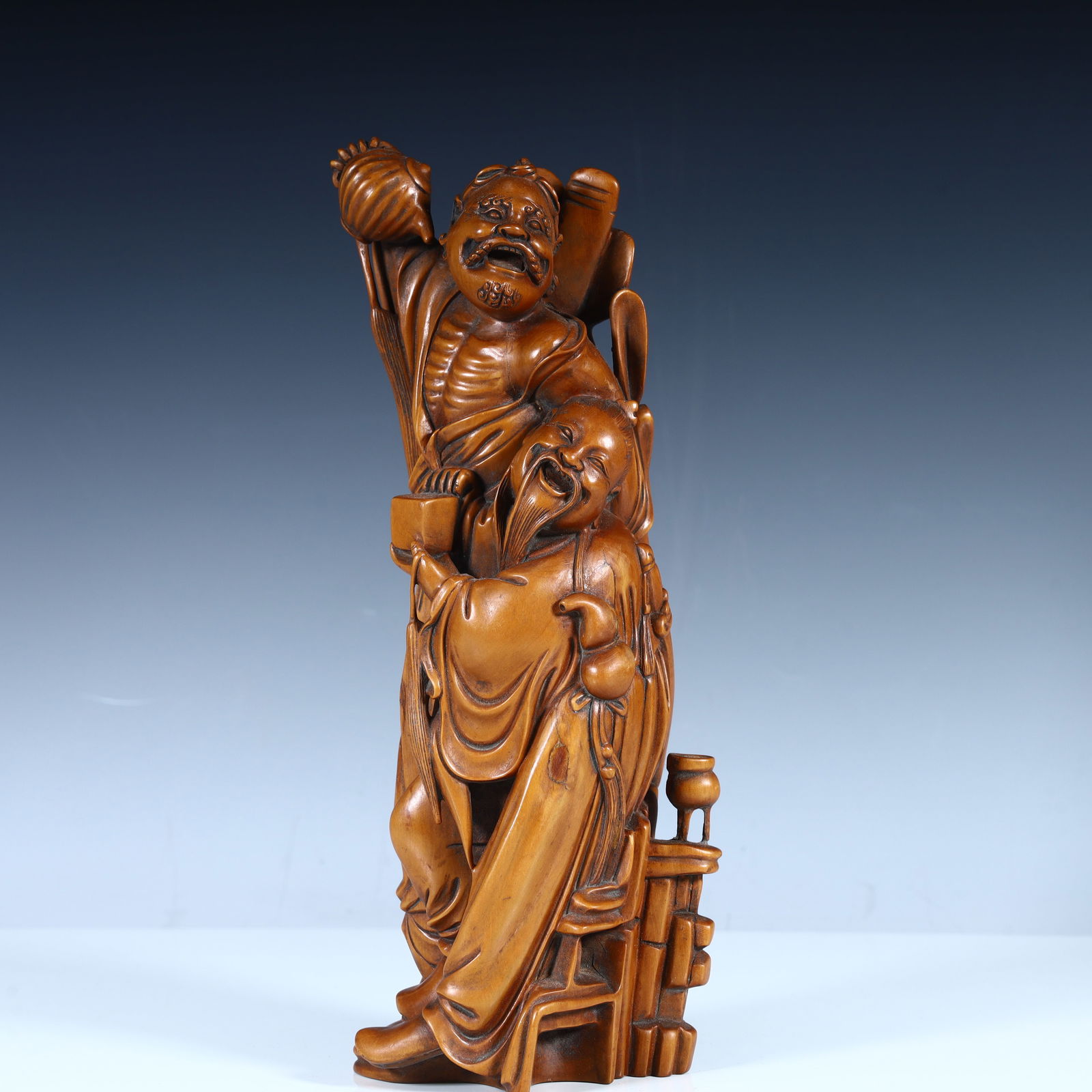 A Qing Dynasty fine boxwood carving of the joy of the two immortals: Qing Dynasty fine boxwood carving double immortal joy picture SIZE: H:26cm L:9cm W:7.7cm W:650g (The Dimensions Of All Batches Are Manually Measured.If You Need More Detailed Information, Please Conta