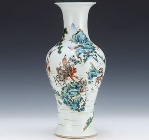 A Qing Dynasty Qianlong pastel figure Guanyin vase