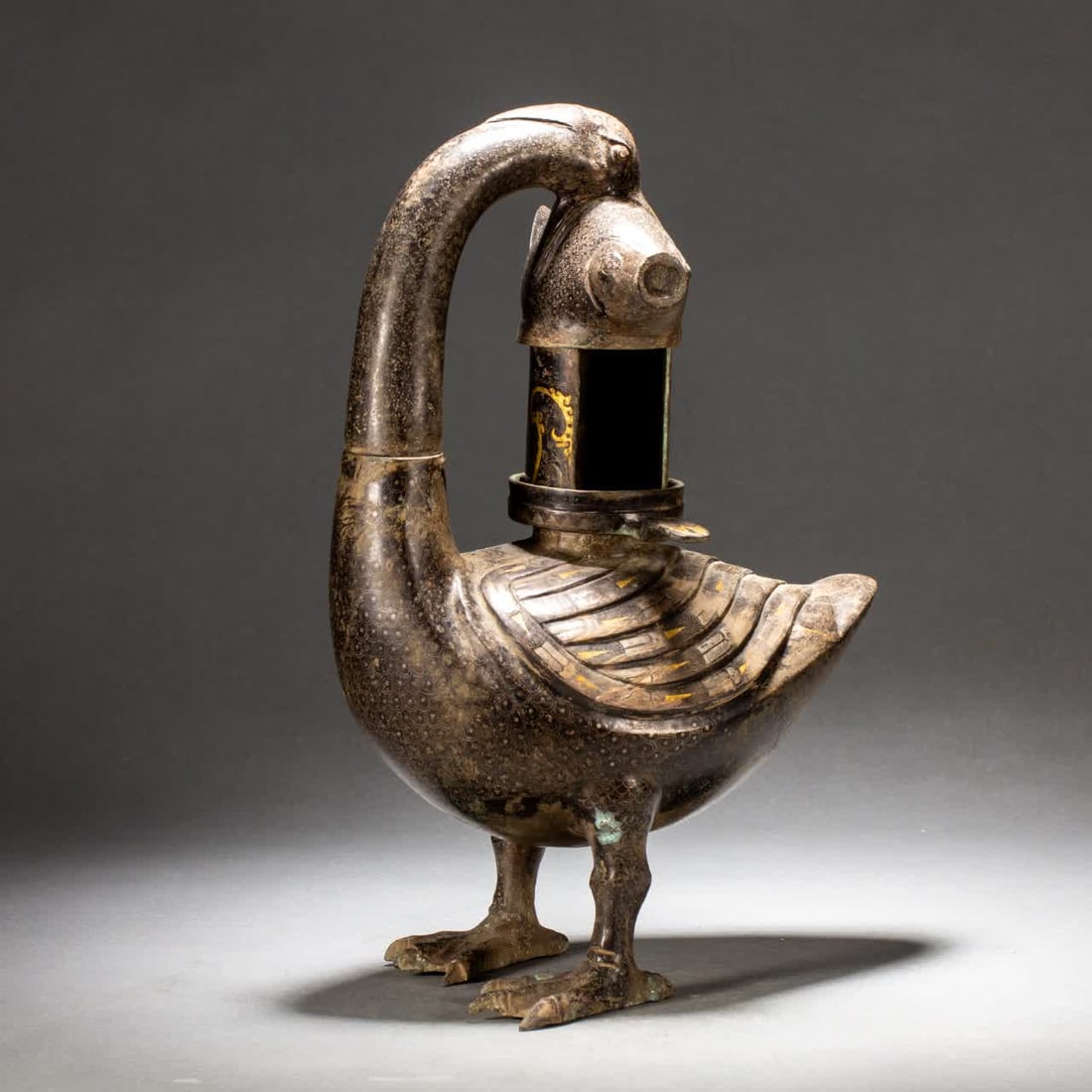 A Han Dynasty gold and silver vessel: Han Dynasty Cuojin and silver vessels SIZE: L:24cm W:14cm H:40cm (The Dimensions Of All Batches Are Manually Measured.If You Need More Detailed Information, Please Contact Our Customer Service Before