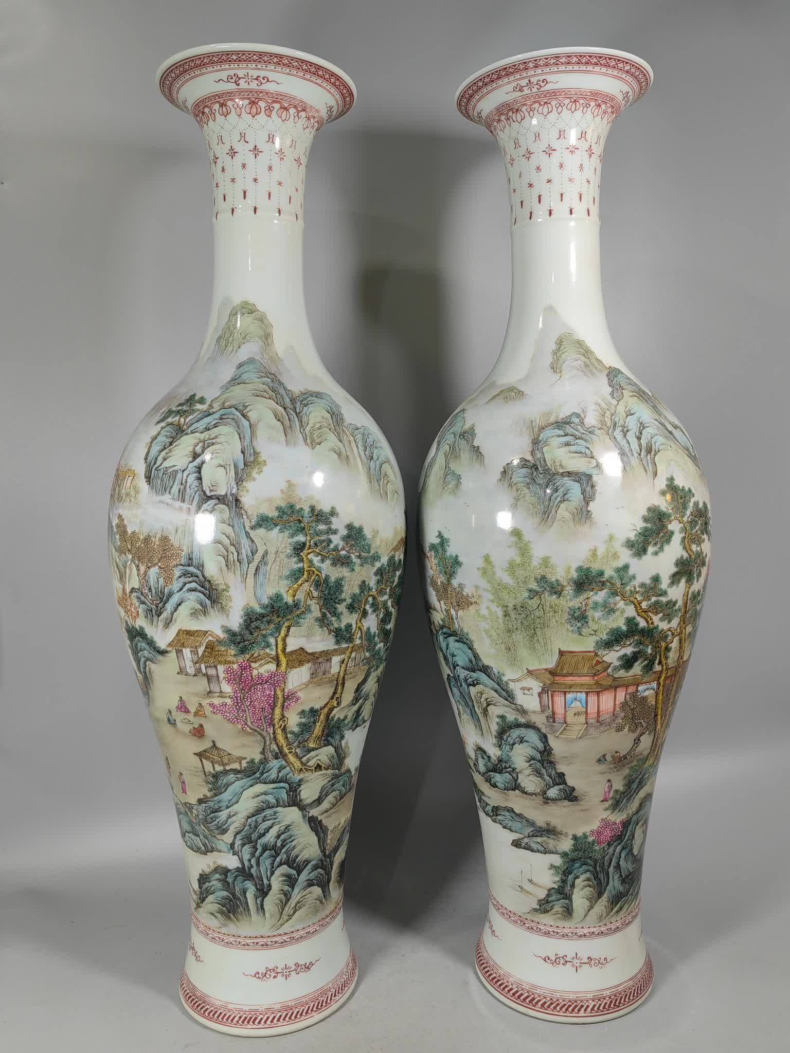 A Republic of China Zhang Zhitang landscape Guanyin vase: Republic of China Zhang Zhitang Landscape Guanyin Vase SIZE: H:66.5cm W:24cm (The Dimensions Of All Batches Are Manually Measured.If You Need More Detailed Information, Please Contact Our Customer Ser