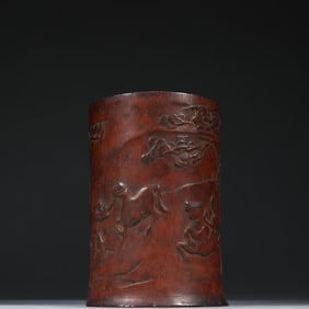A Qing Dynasty agarwood character story pen holder