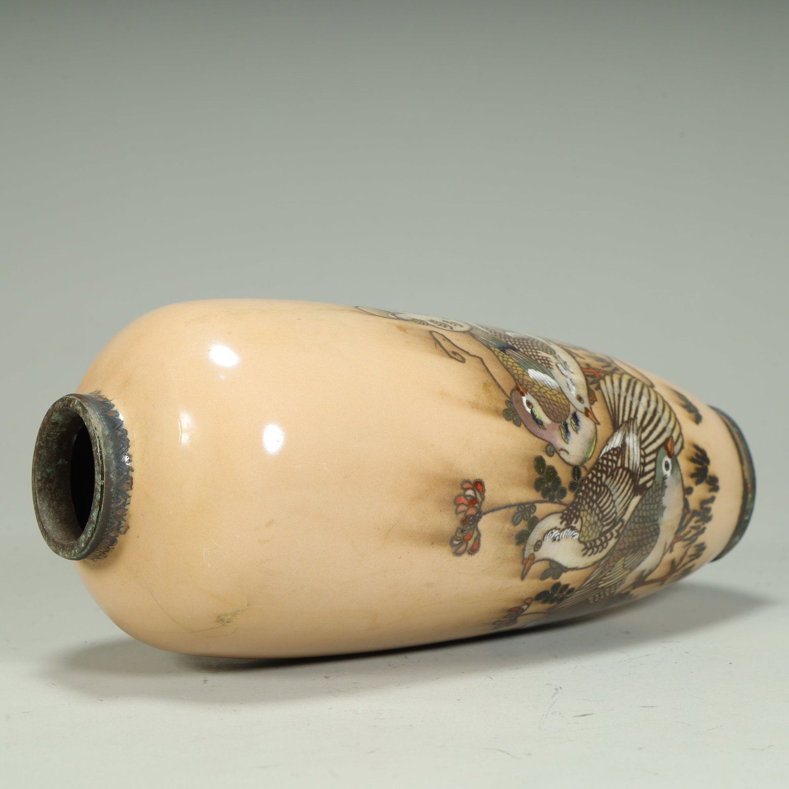 A cloisonné flat dove pattern bottle - 9