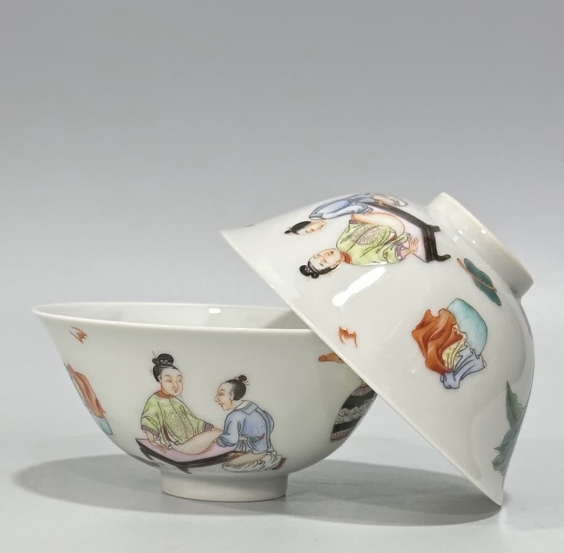A Qing Yongzheng pastel figure Spring Palace picture cup: Qing Yongzheng pastel figure Spring Palace picture cup SIZE: H:4.3cm mouthD:9.3cm (The Dimensions Of All Batches Are Manually Measured.If You Need More Detailed Information, Please Contact Our Custome