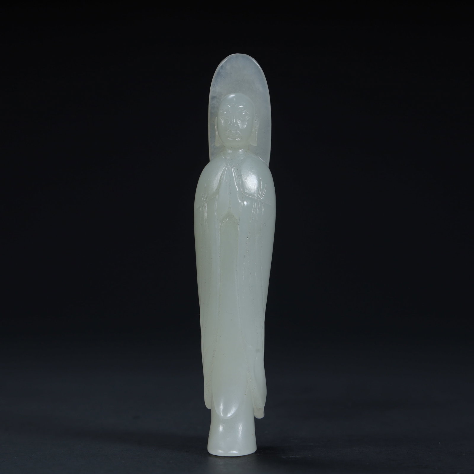 A Qing Dynasty Hetian jade "Arhat Statue" ornament: Qing Dynasty Hetian jade "Arhat Statue" ornament SIZE: H:10cm L:3cm W:2.2cm W:50.2g (The Dimensions Of All Batches Are Manually Measured.If You Need More Detailed Information, Please Contact Our Custo