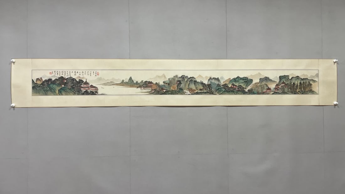 A picture of Pu Ru's pavilion landscape: Pu Ru's pavilion landscape map paper lens SIZE: Painting Core15x175cm (The Dimensions Of All Batches Are Manually Measured.If You Need More Detailed Information, Please Contact Our Customer Service Be