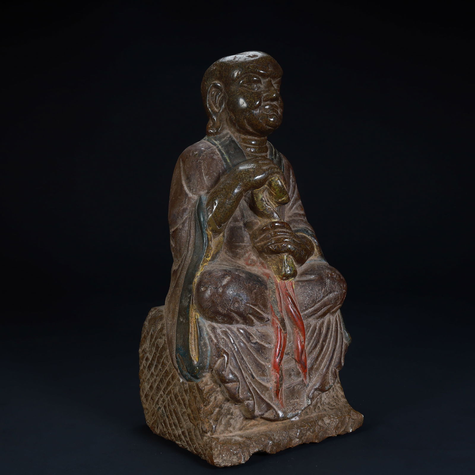 A Ming Dynasty colorful Arhat statue: Ming Dynasty colorful Arhat statue SIZE: H:29.5cm L:13.5cm W:12cm W:6.3kg (The Dimensions Of All Batches Are Manually Measured.If You Need More Detailed Information, Please Contact Our Customer Servic