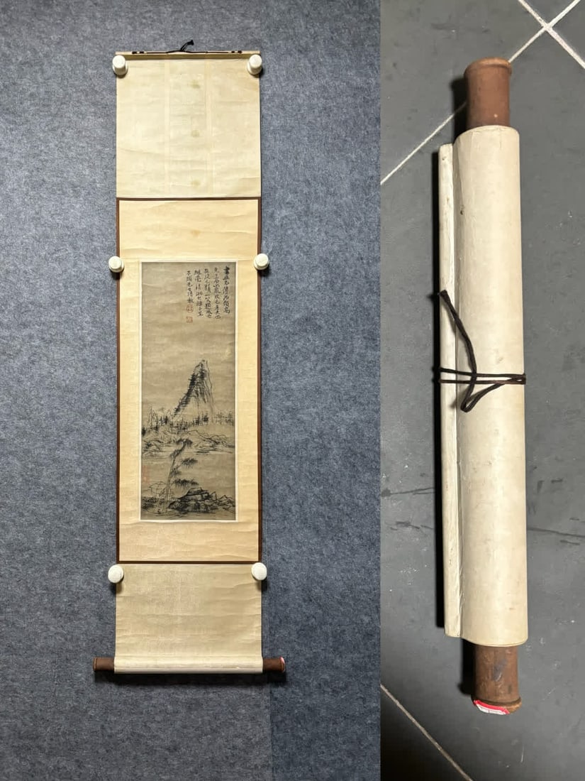 A landscape painting by Shi Tao: Shi Tao's landscape paintings SIZE: Painting Core60x22cm (The Dimensions Of All Batches Are Manually Measured.If You Need More Detailed Information, Please Contact Our Customer Service Before Bidding.