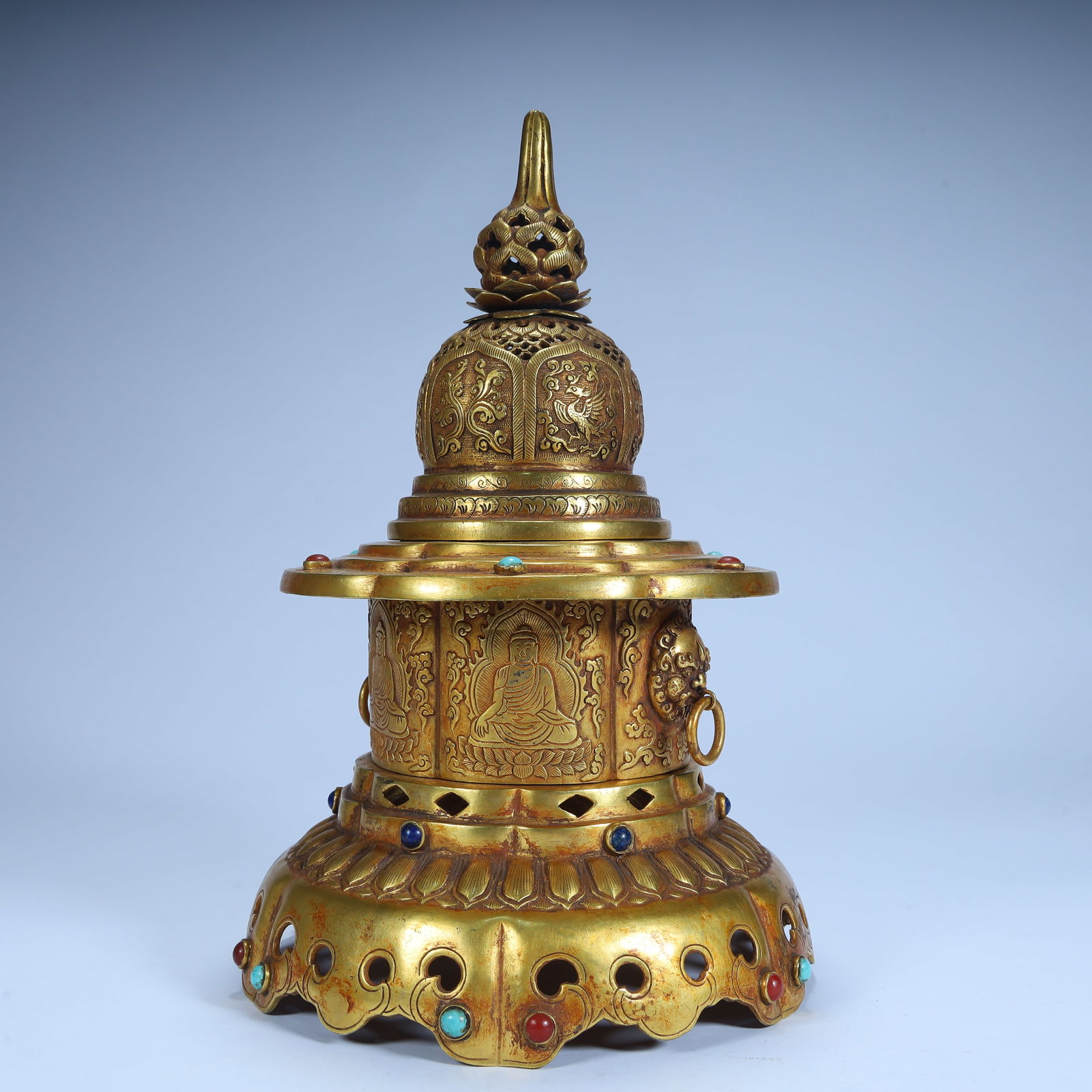 A gilded gemstone stupa - 3