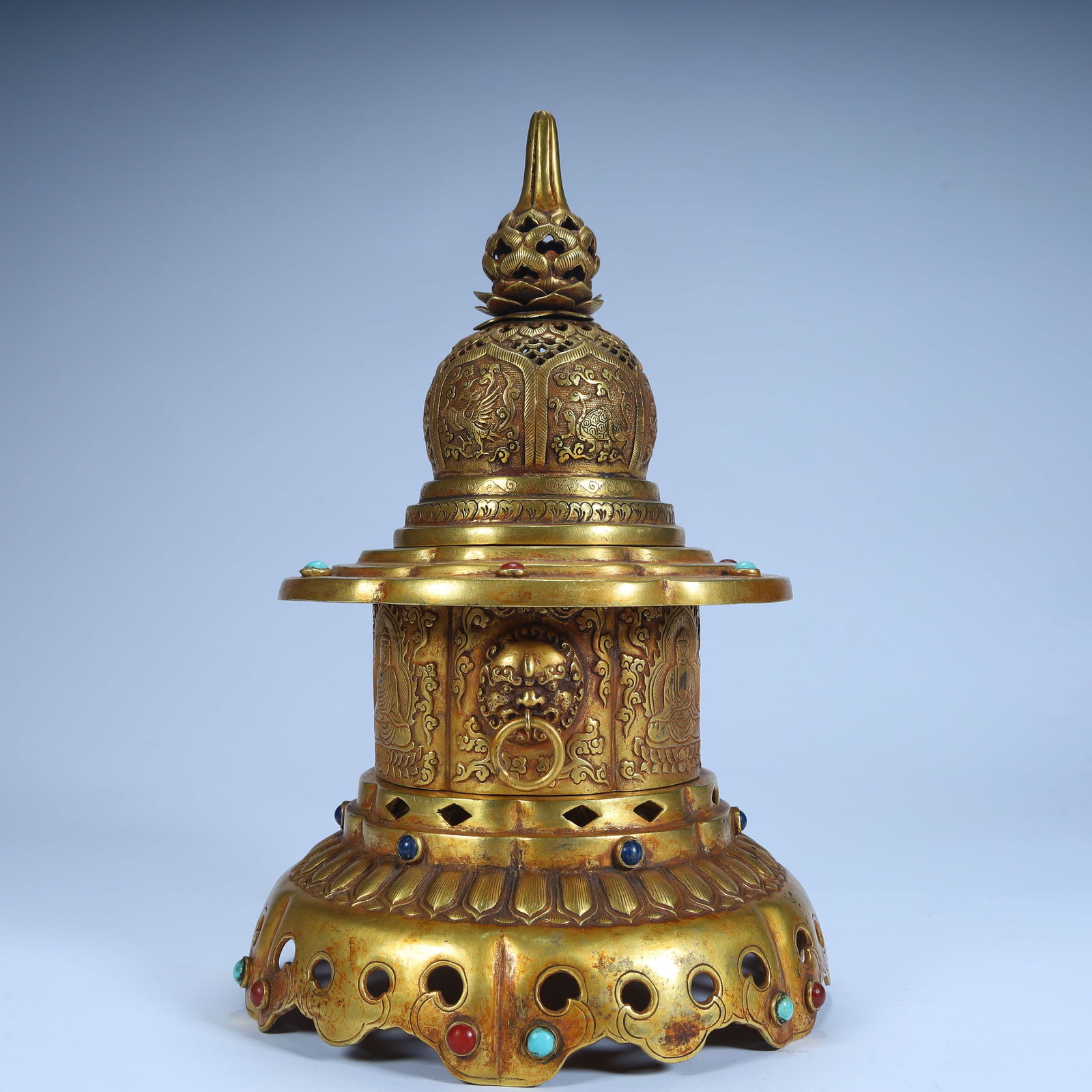 A gilded gemstone stupa - 4