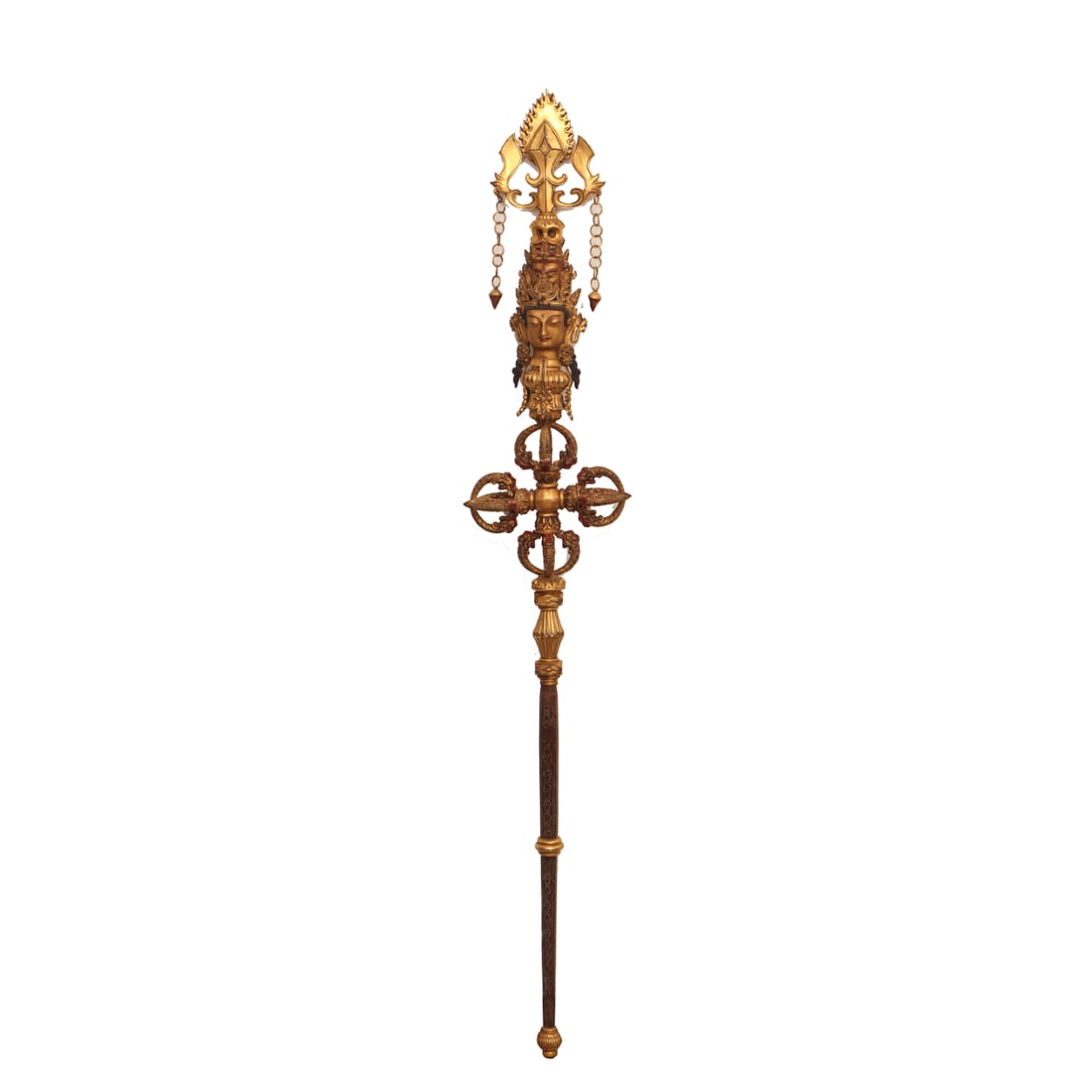 A copper-gilt staff of the Qing Dynasty: The copper-gilt staff of the Qing Dynasty SIZE: L:23cm W:10cm H:137g (The Dimensions Of All Batches Are Manually Measured.If You Need More Detailed Information, Please Contact Our Customer Service Bef