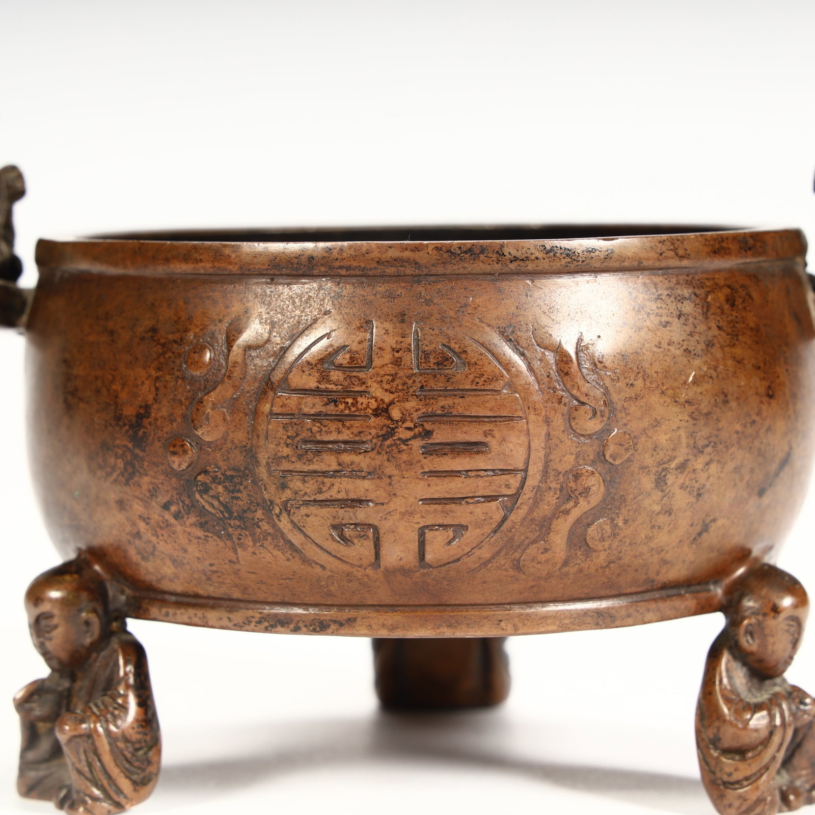 A Qing Dynasty copper boy pattern longevity incense burner - 10