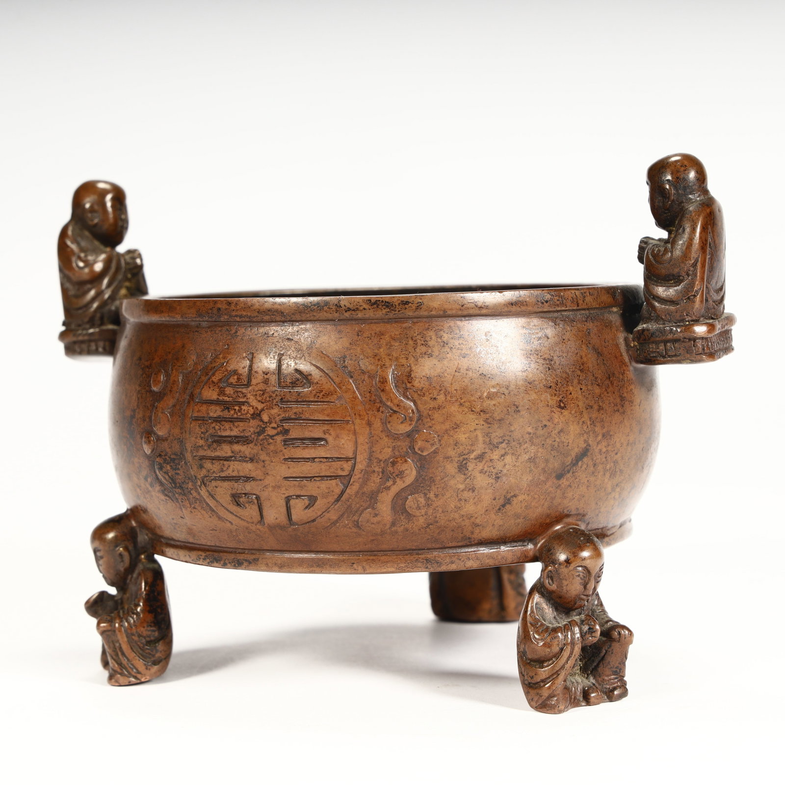A Qing Dynasty copper boy pattern longevity incense burner - 2
