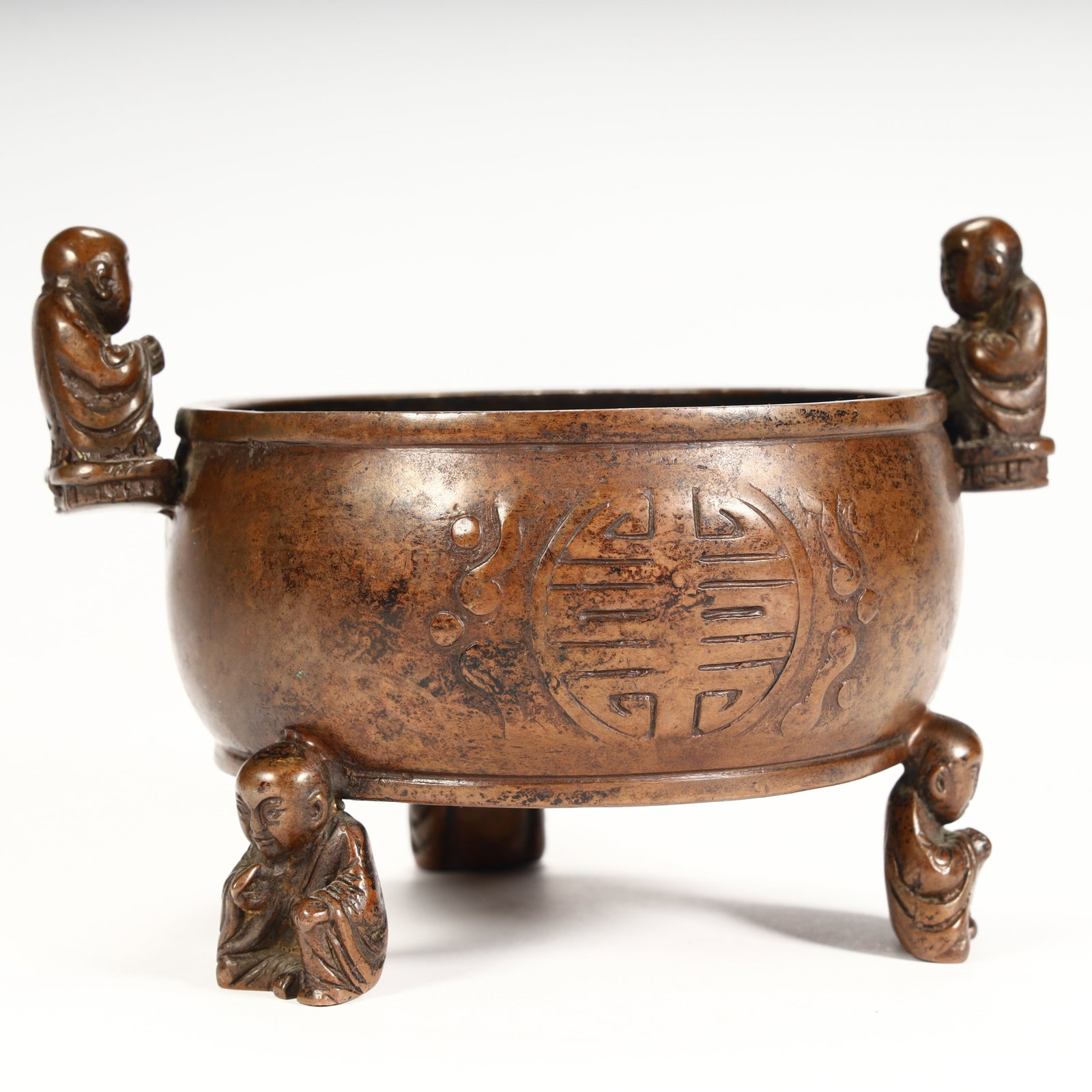 A Qing Dynasty copper boy pattern longevity incense burner - 3