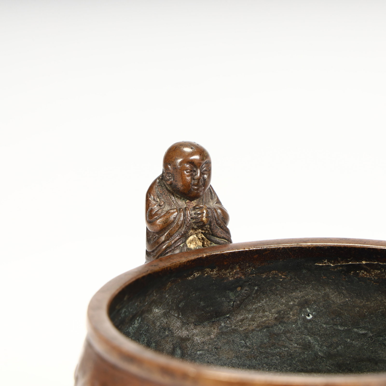 A Qing Dynasty copper boy pattern longevity incense burner - 9