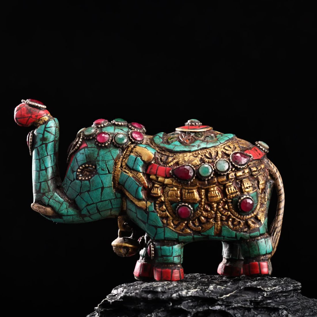 A Qing Dynasty painted copper gold-painted elephant (1 of 8)