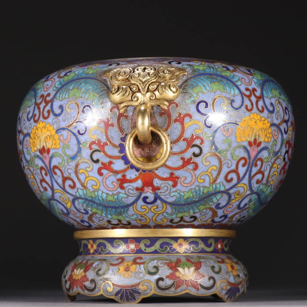 A Qing Dynasty copper-gilt cloisonné binaural incense burner - 4