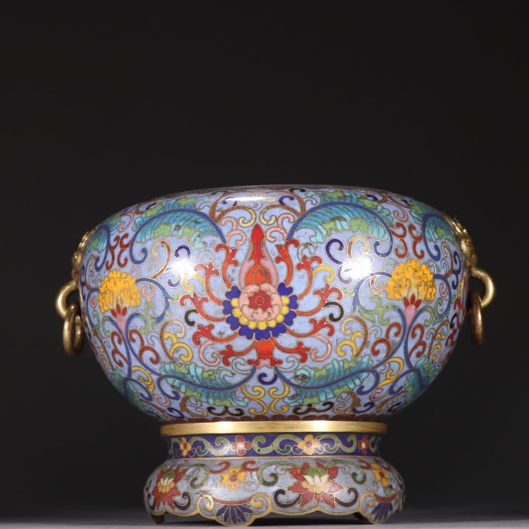 A Qing Dynasty copper-gilt cloisonné binaural incense burner - 5