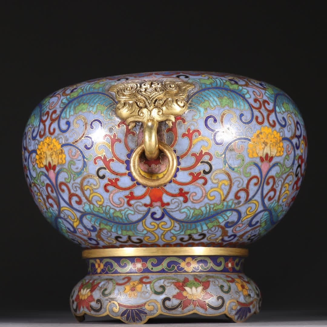 A Qing Dynasty copper-gilt cloisonné binaural incense burner - 7