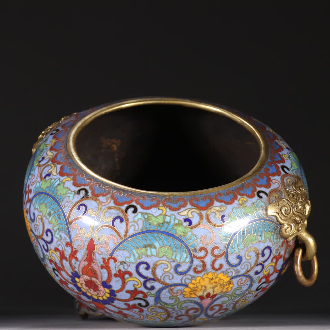 A Qing Dynasty copper-gilt cloisonné binaural incense burner - 8