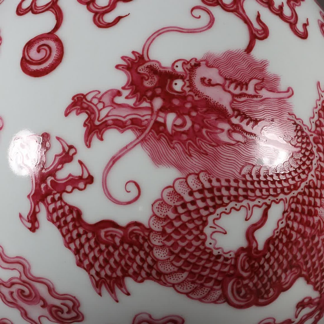 A ruby red double dragon playing pearl jade pot spring vase - 5