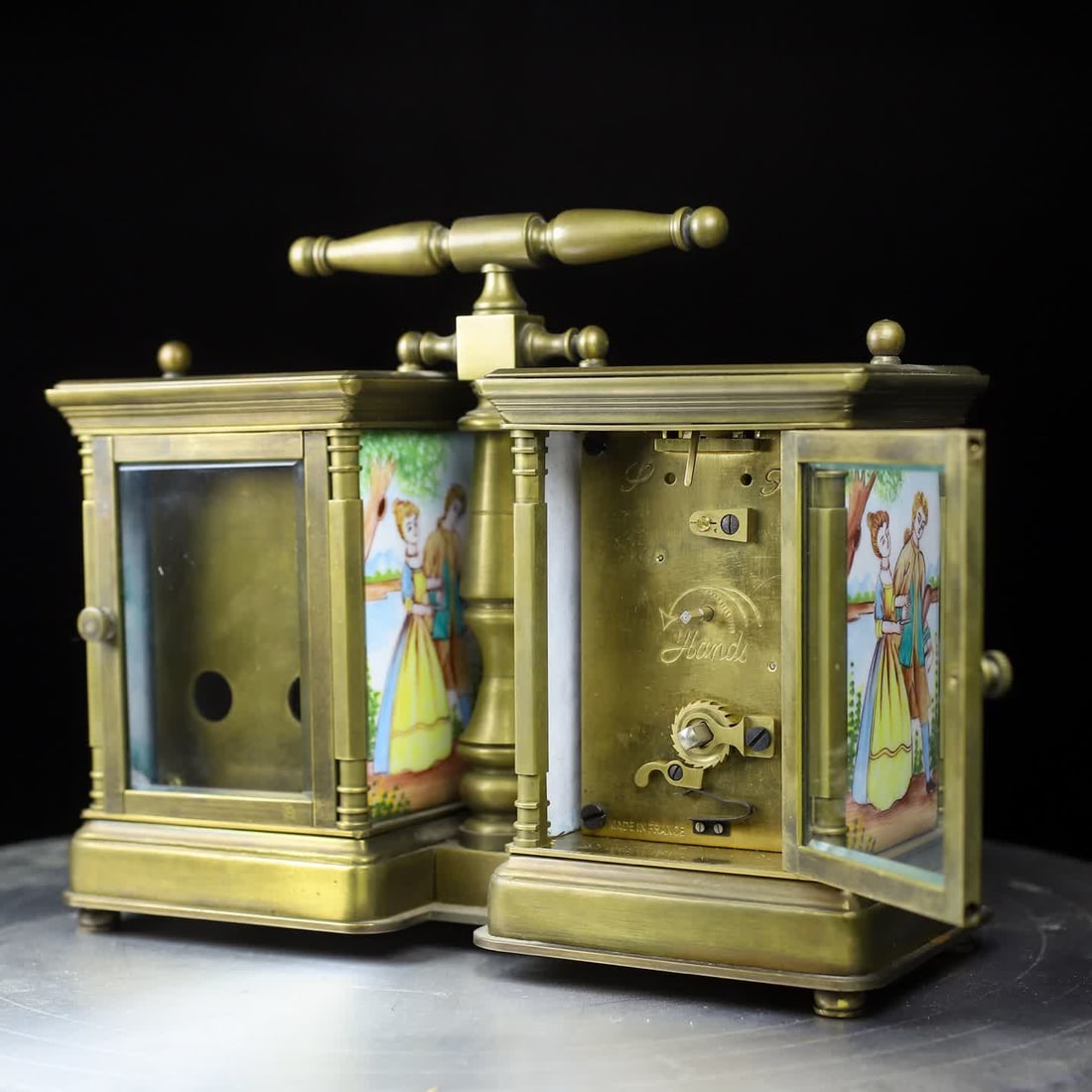 A late Qing double leather case clock - 8