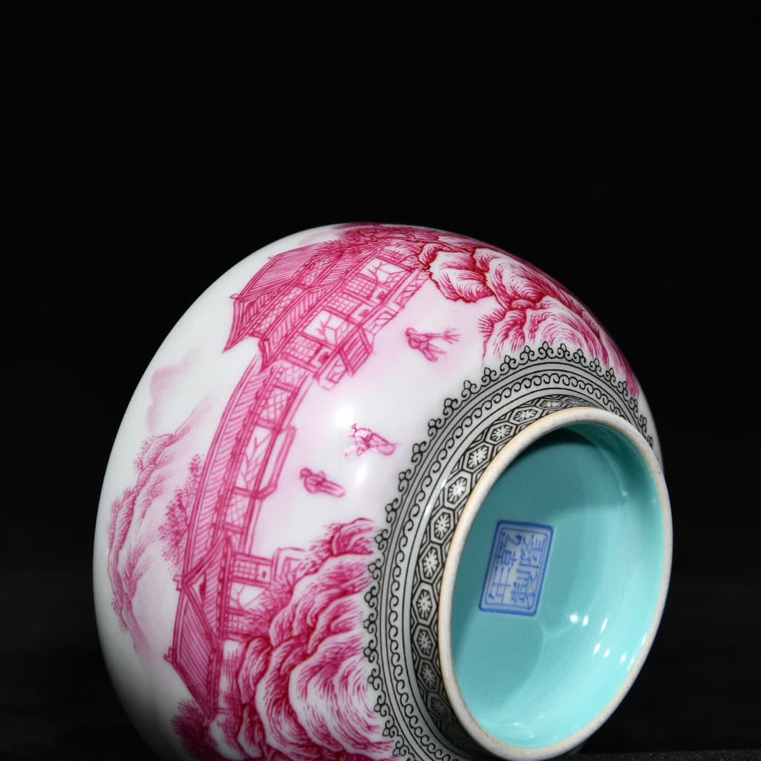 A Qing Qianlong agate red landscape pattern Arhat cup - 5