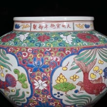 A Daming Xuande colorful window fish algae pattern jar - 6