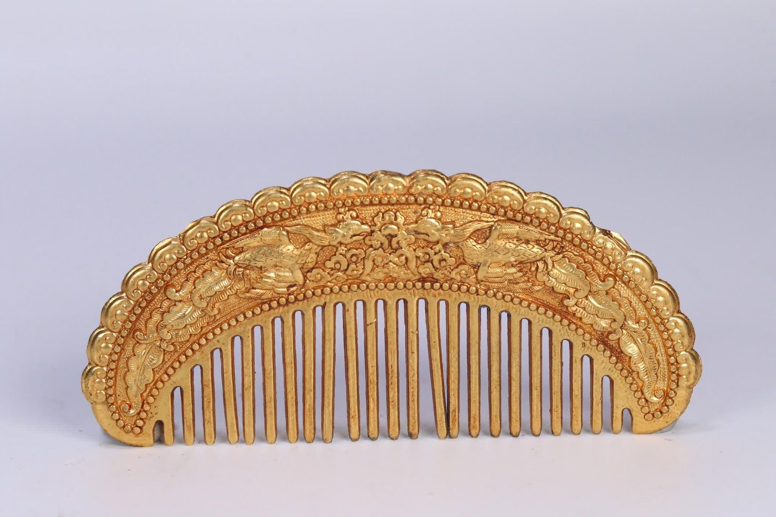 A copper gilt double phoenix comb - 2