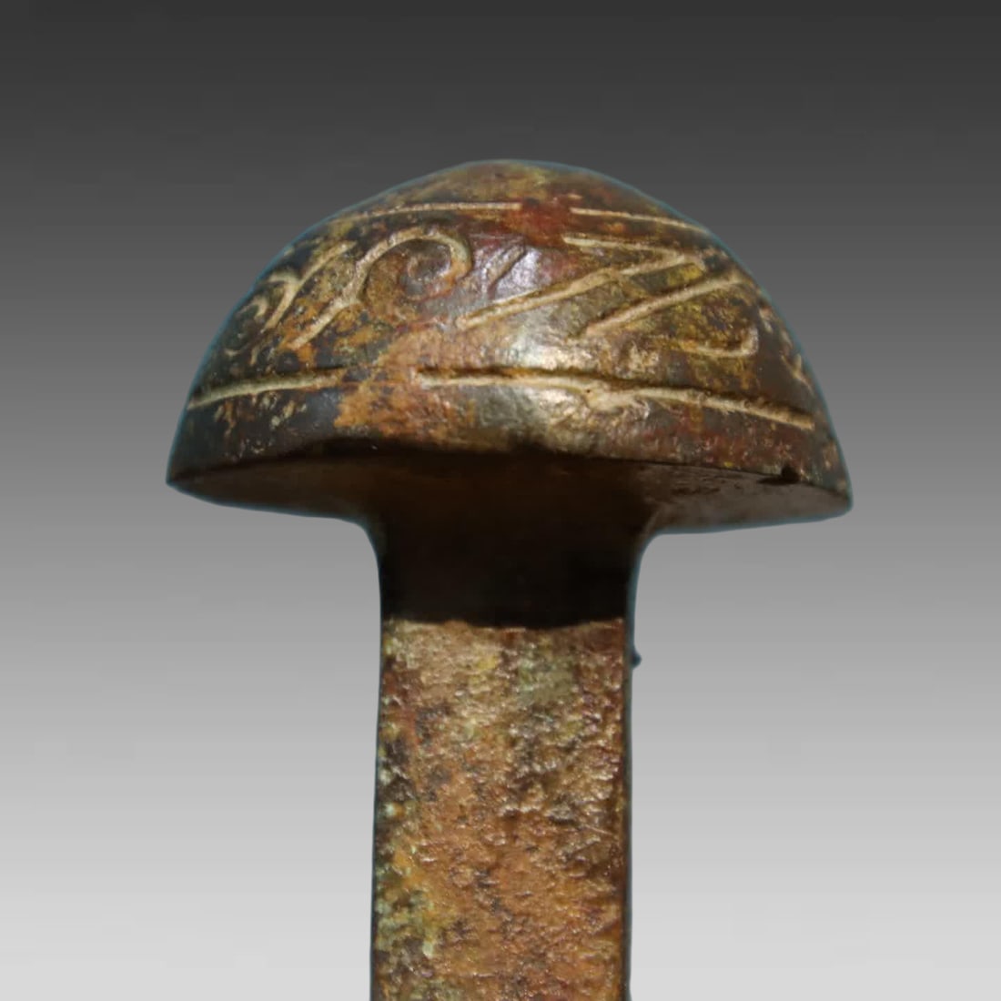 A bronze human face corner cup - 4