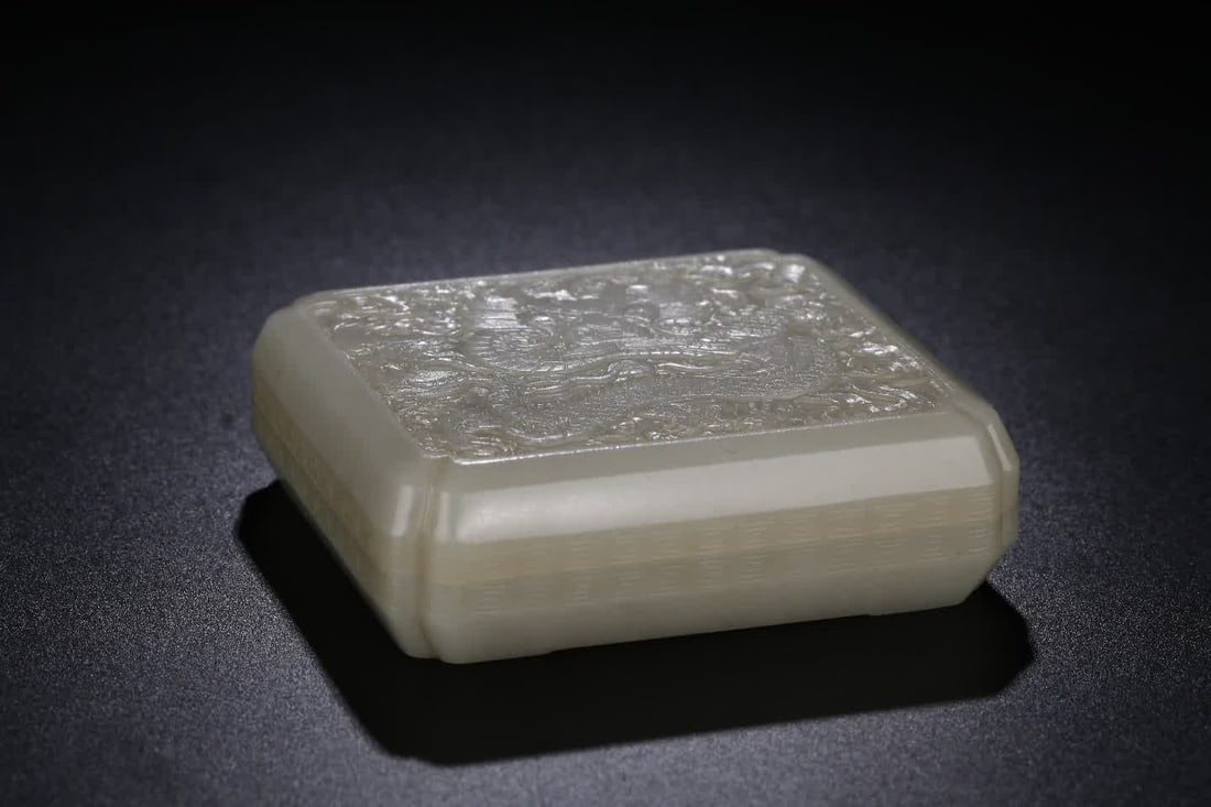 A Hetian white jade dragon pattern square ink box - 2