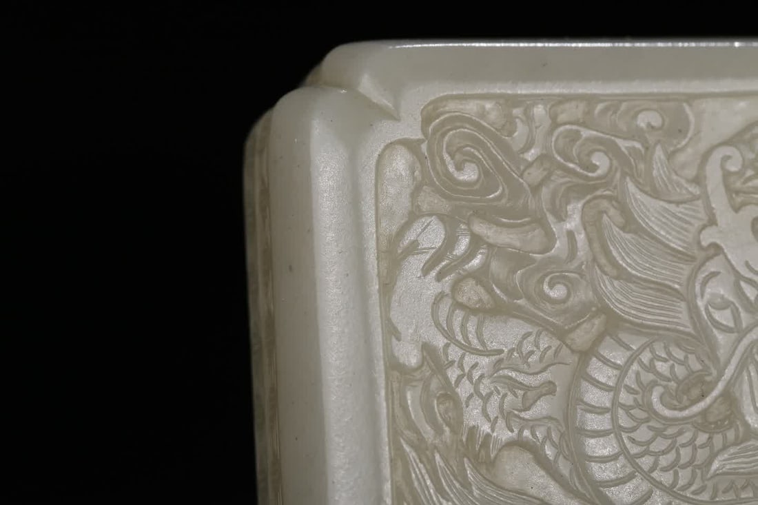 A Hetian white jade dragon pattern square ink box - 5
