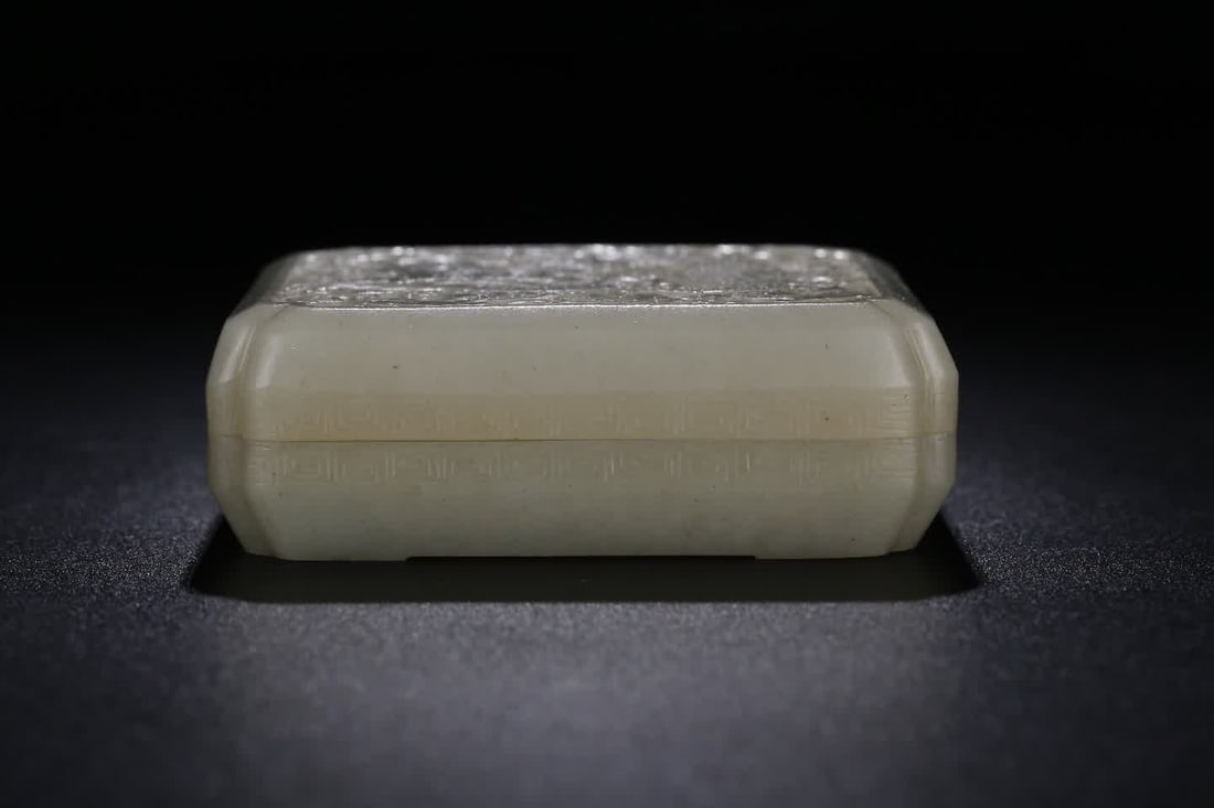 A Hetian white jade dragon pattern square ink box - 8