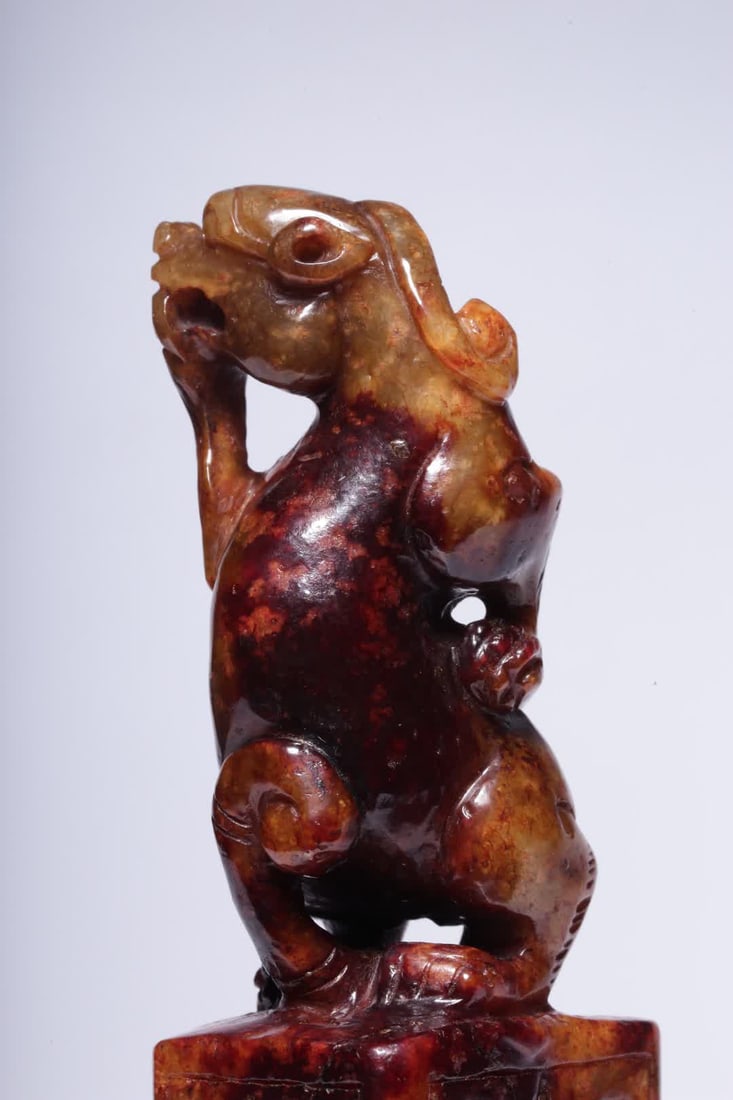 A Hetian jade dragon button square seal - 7