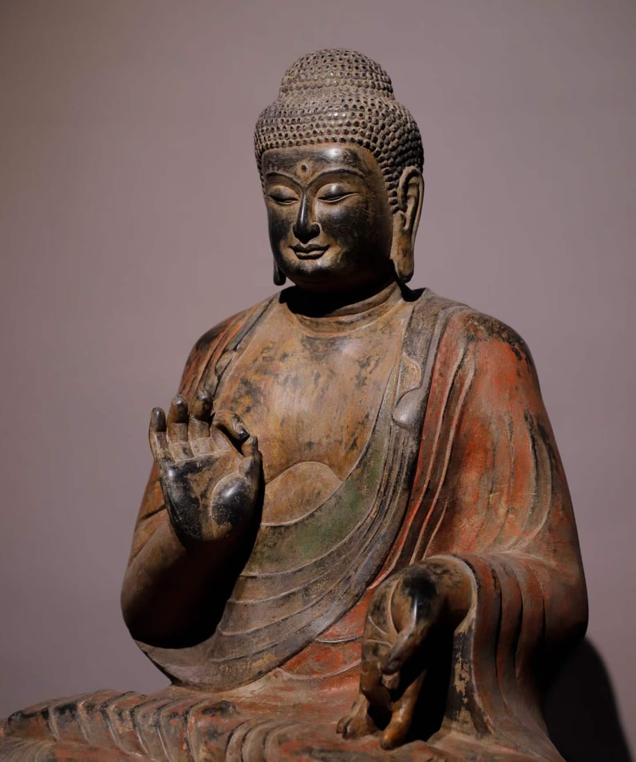 A Tang Dynasty bluestone painted Buddha statue - 5