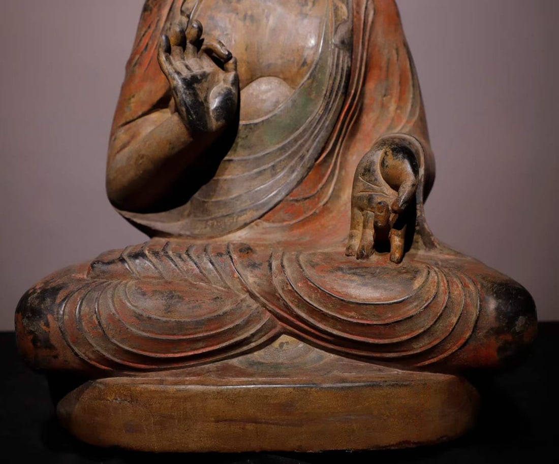 A Tang Dynasty bluestone painted Buddha statue - 6