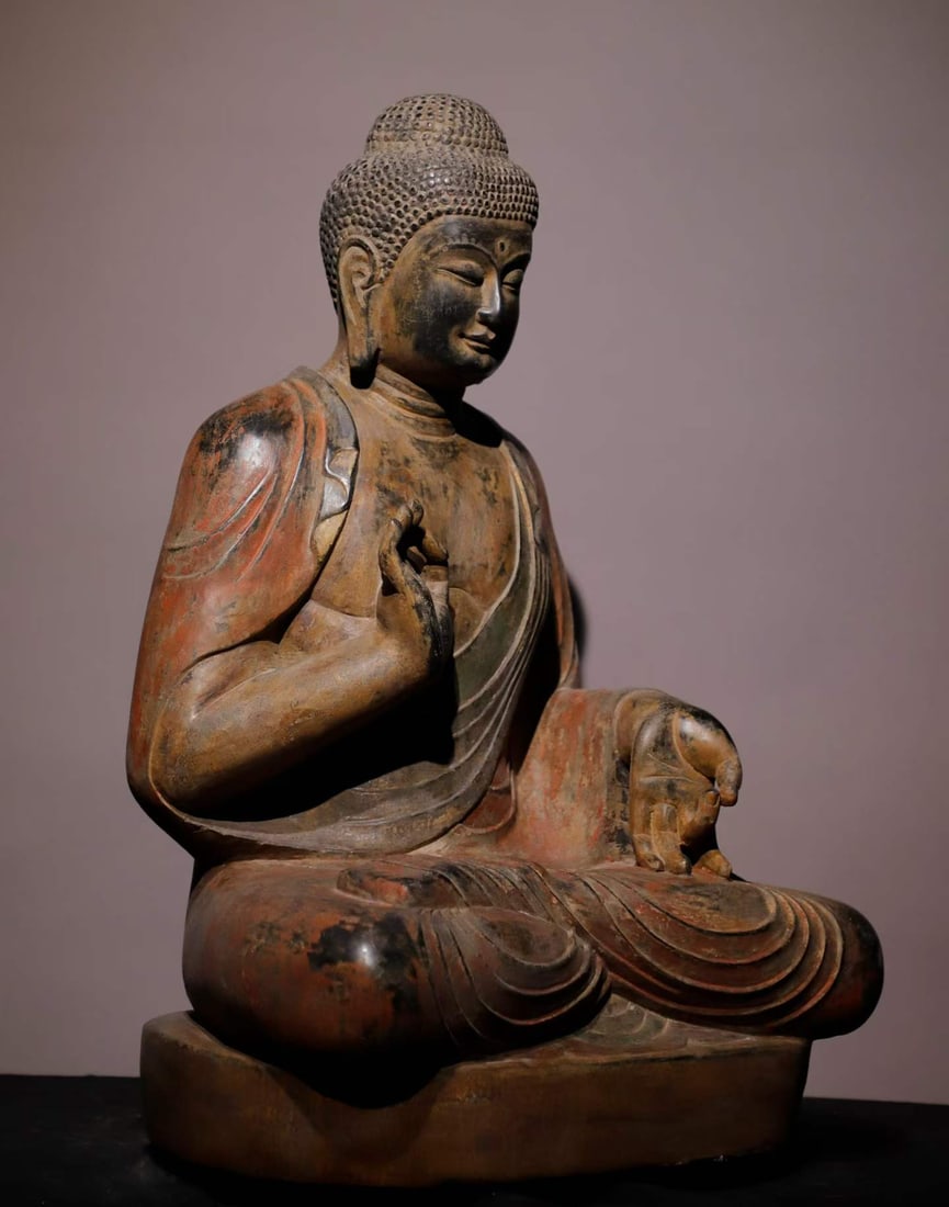 A Tang Dynasty bluestone painted Buddha statue - 7