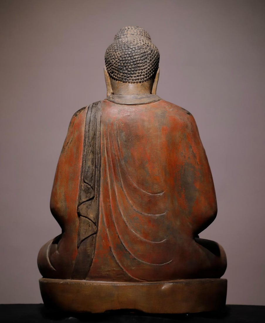 A Tang Dynasty bluestone painted Buddha statue - 9